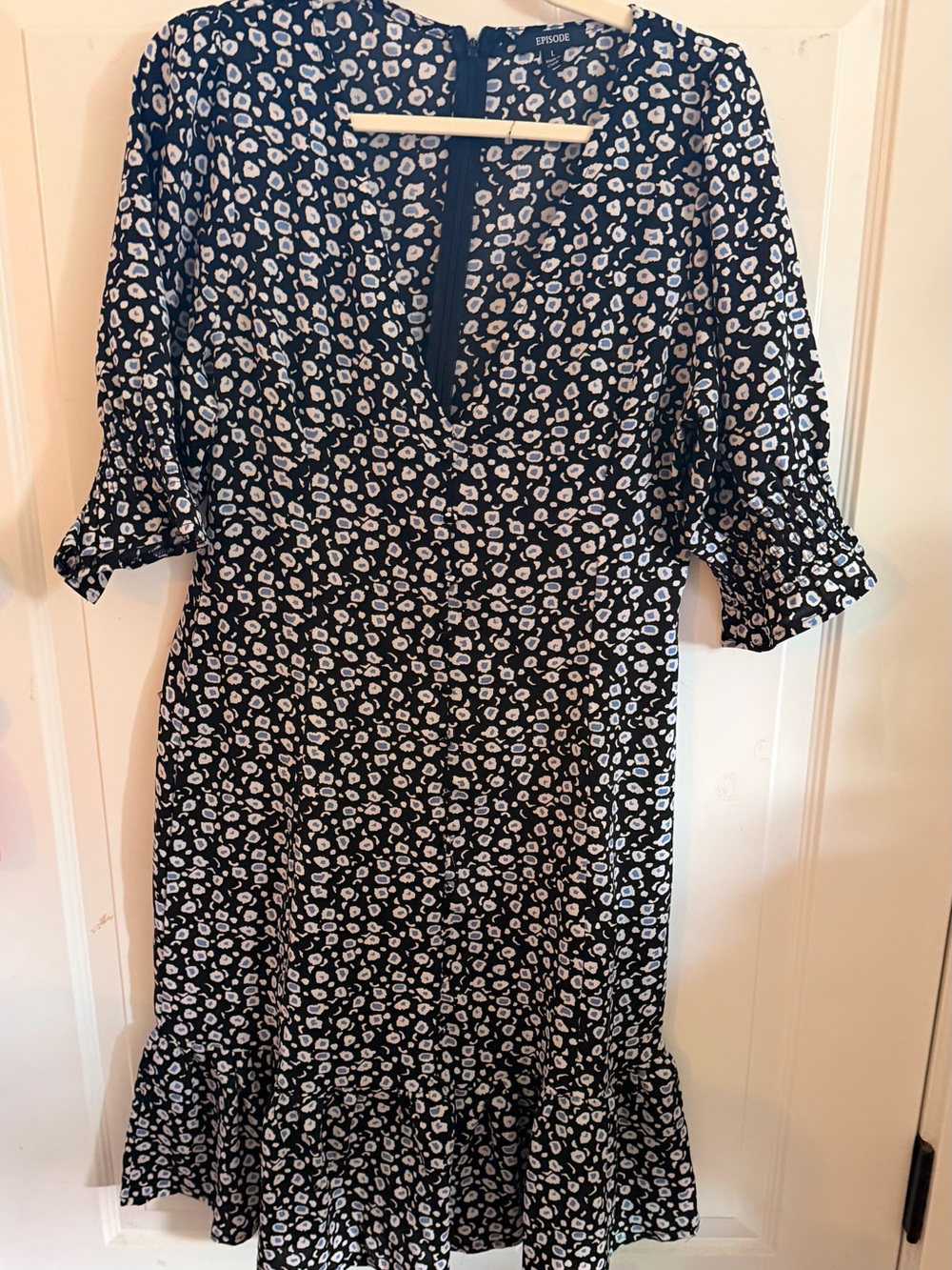 Episode Navy Floral Midi Dress with Ruffle Hem